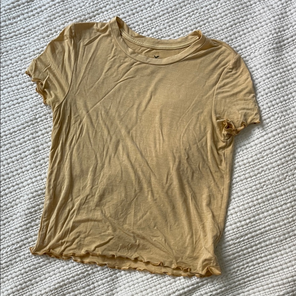 American Eagle Outfitters Ladies Ruffle Edge Short Sleeve Tee - Mustard